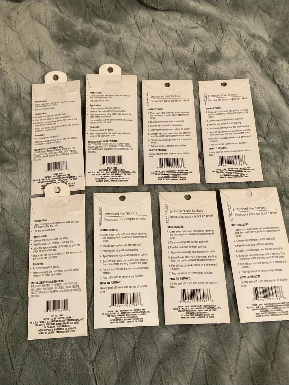 8 NEW packs of Sassy + Chic nail strips